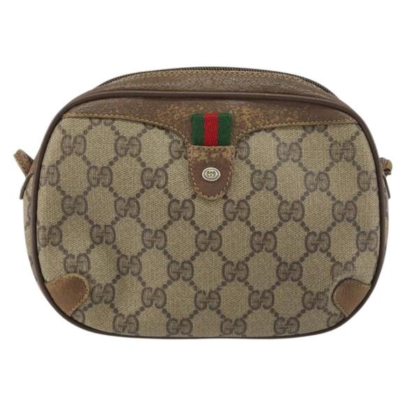 GUCCI GG Supreme Web Sherry Line Bag PVC Beige Gold 89 02 066 Auth 156823 - Picture 13 of 16